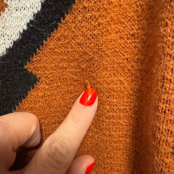 Women And The Why Orange Tribal Aztec Wide Neck Western Rodeo Sweater Size M/L - Picture 6 of 6